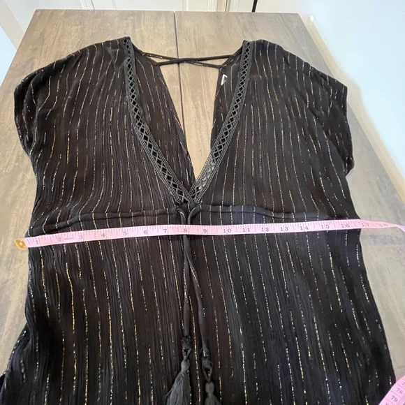 💜 Xhilaration - Black & Metallic Gold Swim Beach Coverup Dress - Deep V - Small - Picture 6 of 8